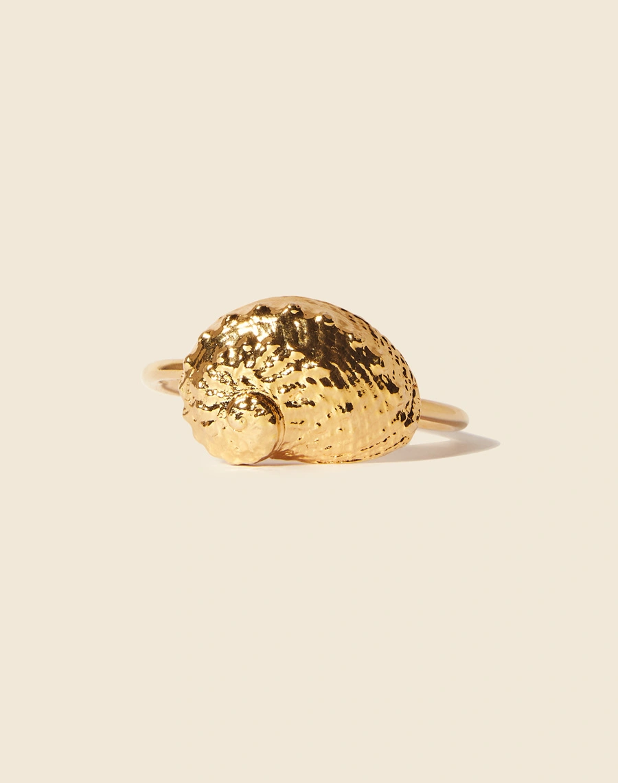 Pulseira Mermaid City é uma pulseira cilíndrica apresenta um pingente frontal com o formato da concha abalone.<br/>
Feito à mão e banhado a ouro. <br/>