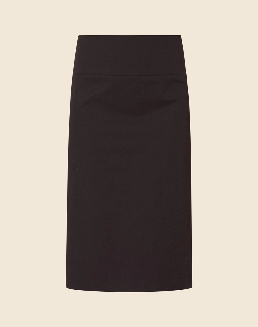 Saia Blossom confeccionada em Techno Prada. Peça de comprimento midi com forro, possui fenda posterior. 