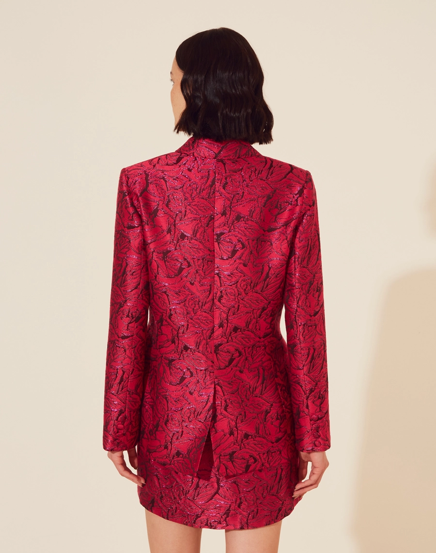 Blazer Eslovenia confeccionado em tecido jacquard brilhante. 