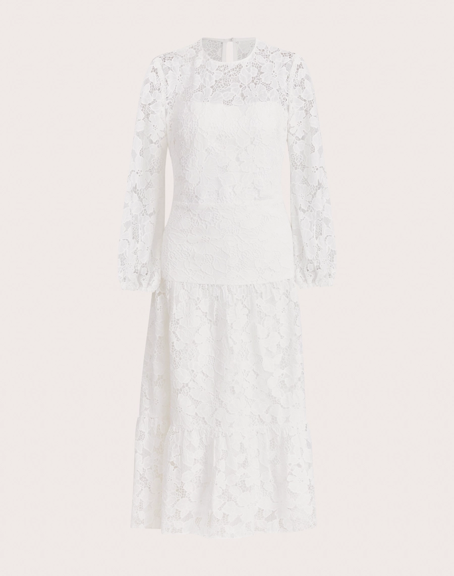 Vestido Longo Elis confeccionado em tecido de renda. 
