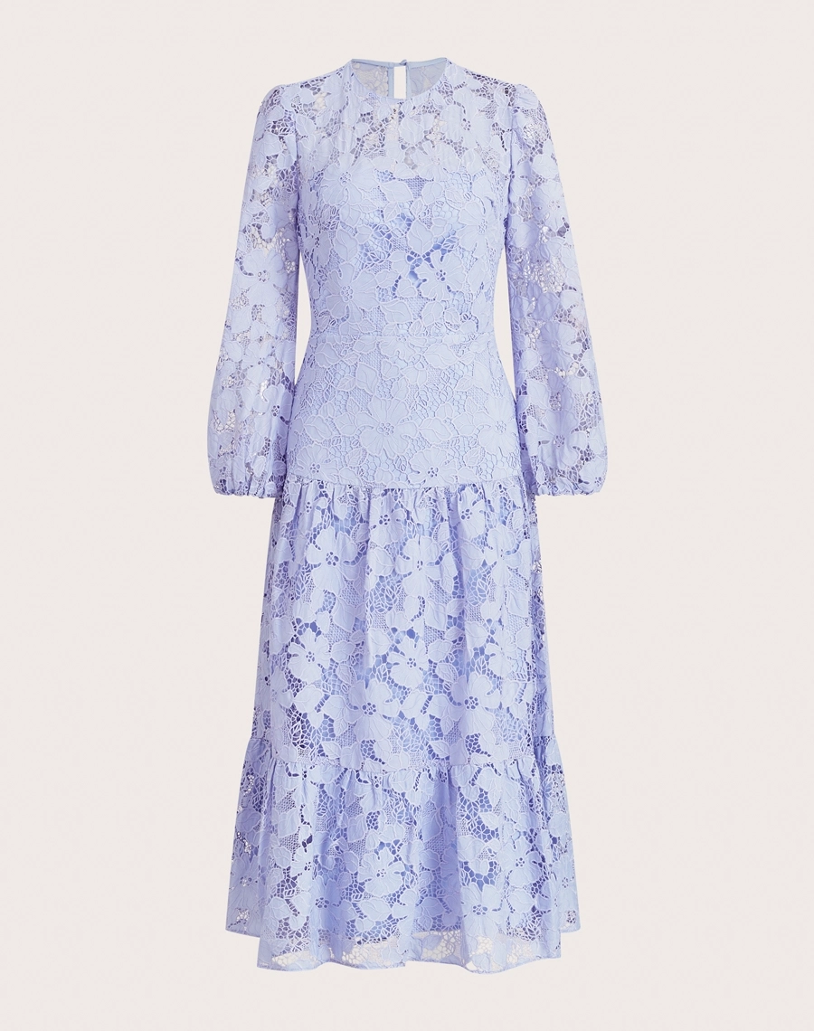 Vestido Longo Elis confeccionado em tecido de renda. 
