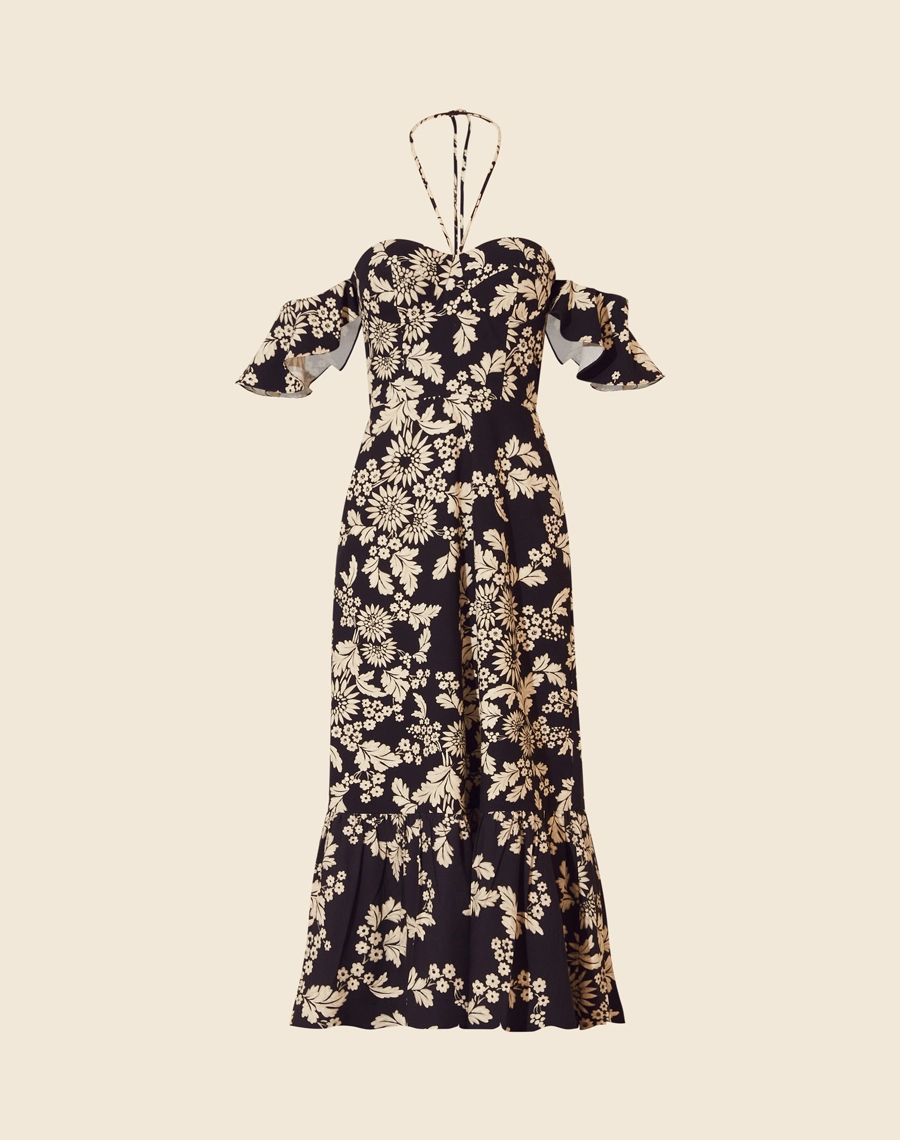 Vestido Verona confeccionado em tecido misto estampado, com toque macio e suave. <br/>
Possui decote coração com alças finas  para amarrar no pescoço, frente unica e mangas em babados.<br/>
Detalhe em lastex nas costas e fechamento por ziper invísivel na lateral, seu comprimento é midi. <br/>
O vestido Verona valoriza a silhueta com seu decote coração e modelagem acinturada, trazendo um look charmoso e moderno.  <br/>
 

