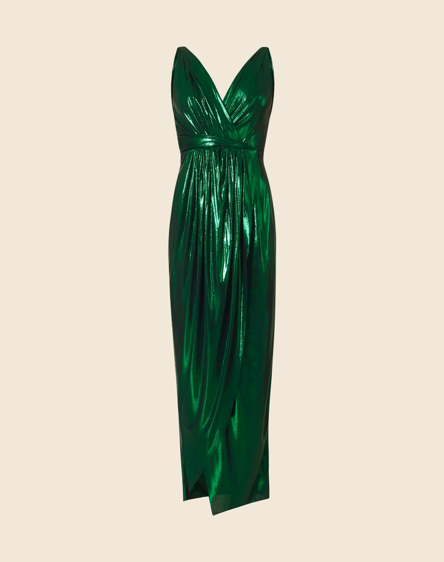 Vestido Longo Clair confeccionado em malha foil. O vestido Clair possui fenda frontal e uma silhueta mais justa valorizando as curvas do corpo. 
