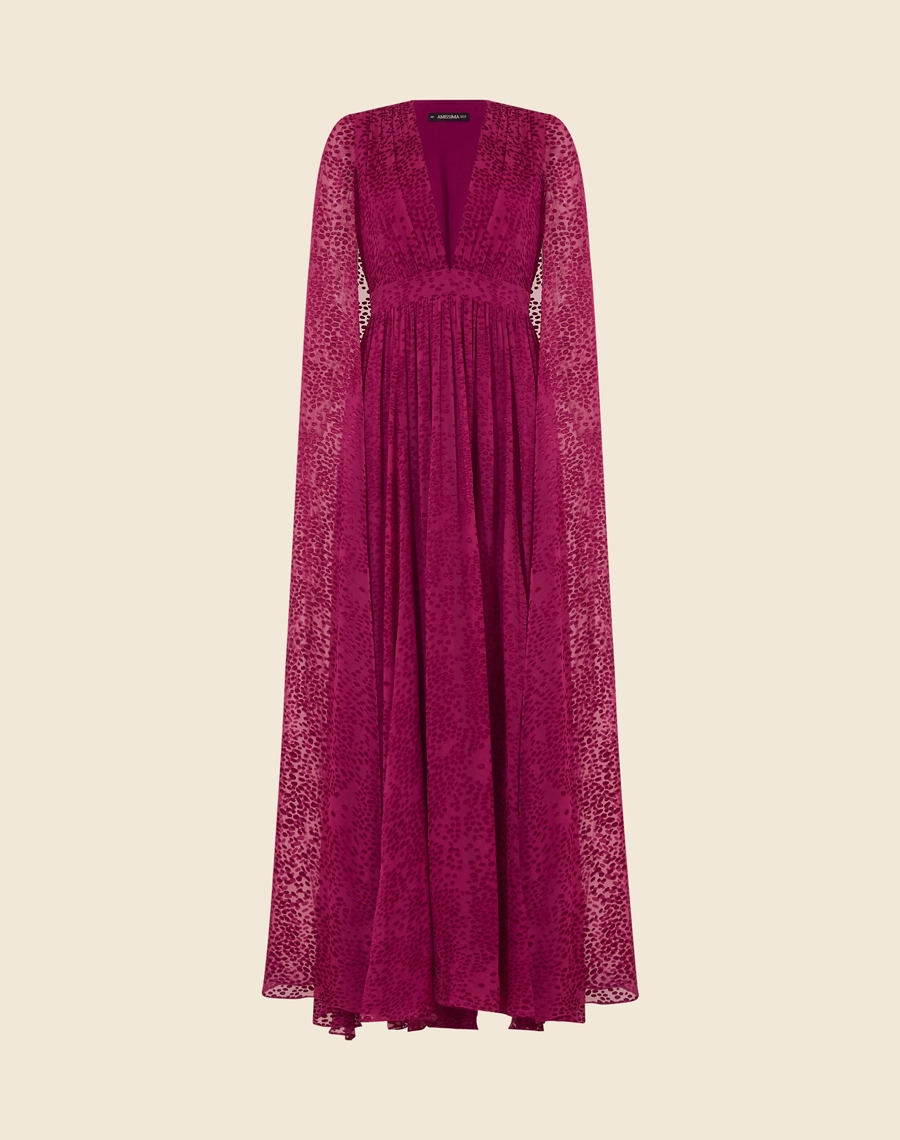 Vestido Longo Selena confeccionada em viscose com seda.
