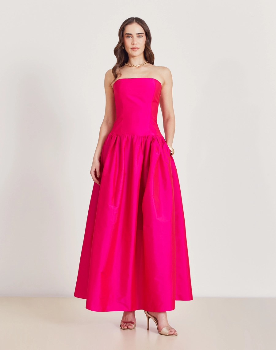 Vestido Longo Isabel confeccionada em Tafetá.