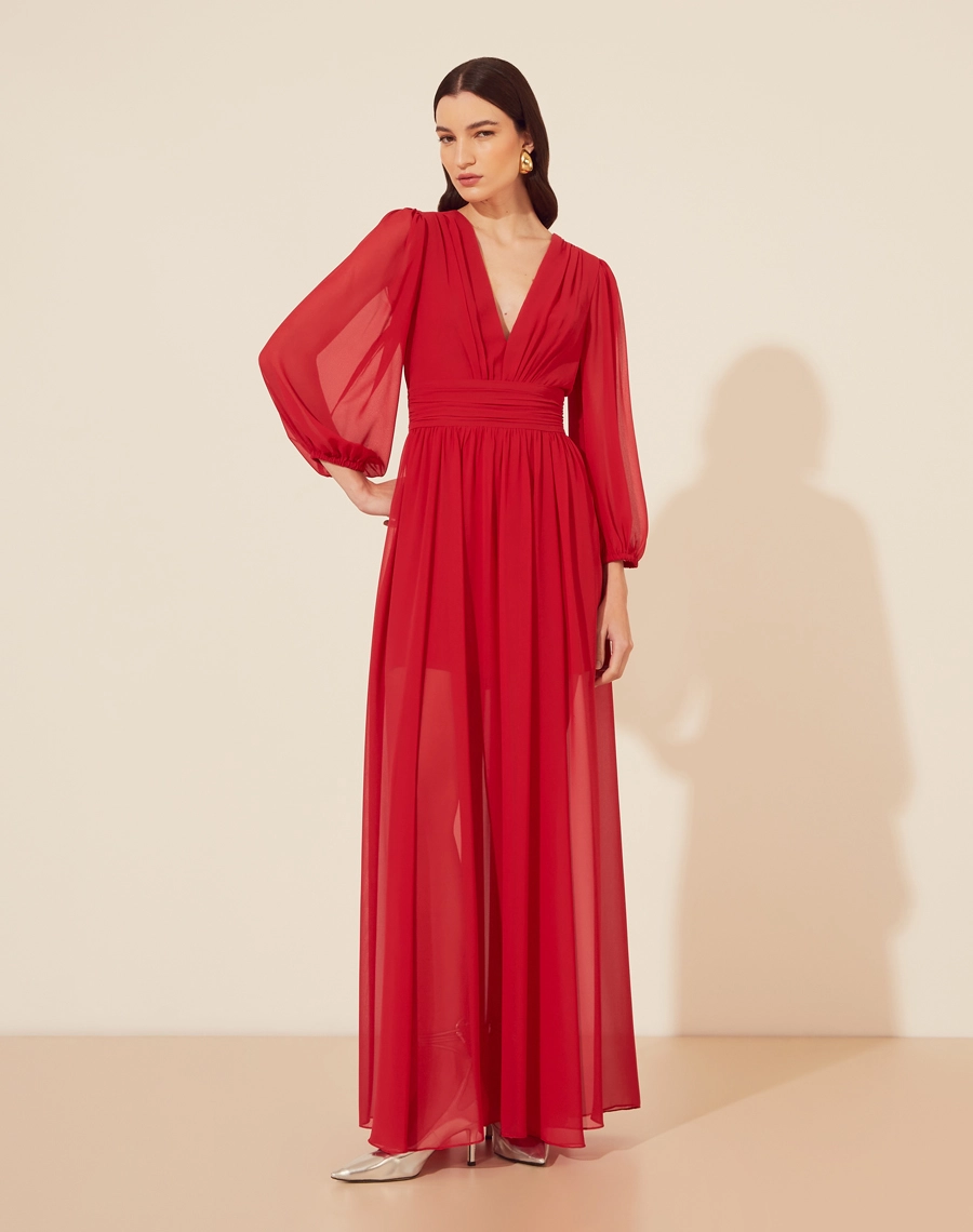 Vestido Longo Zaida confeccionado em Chiffon.