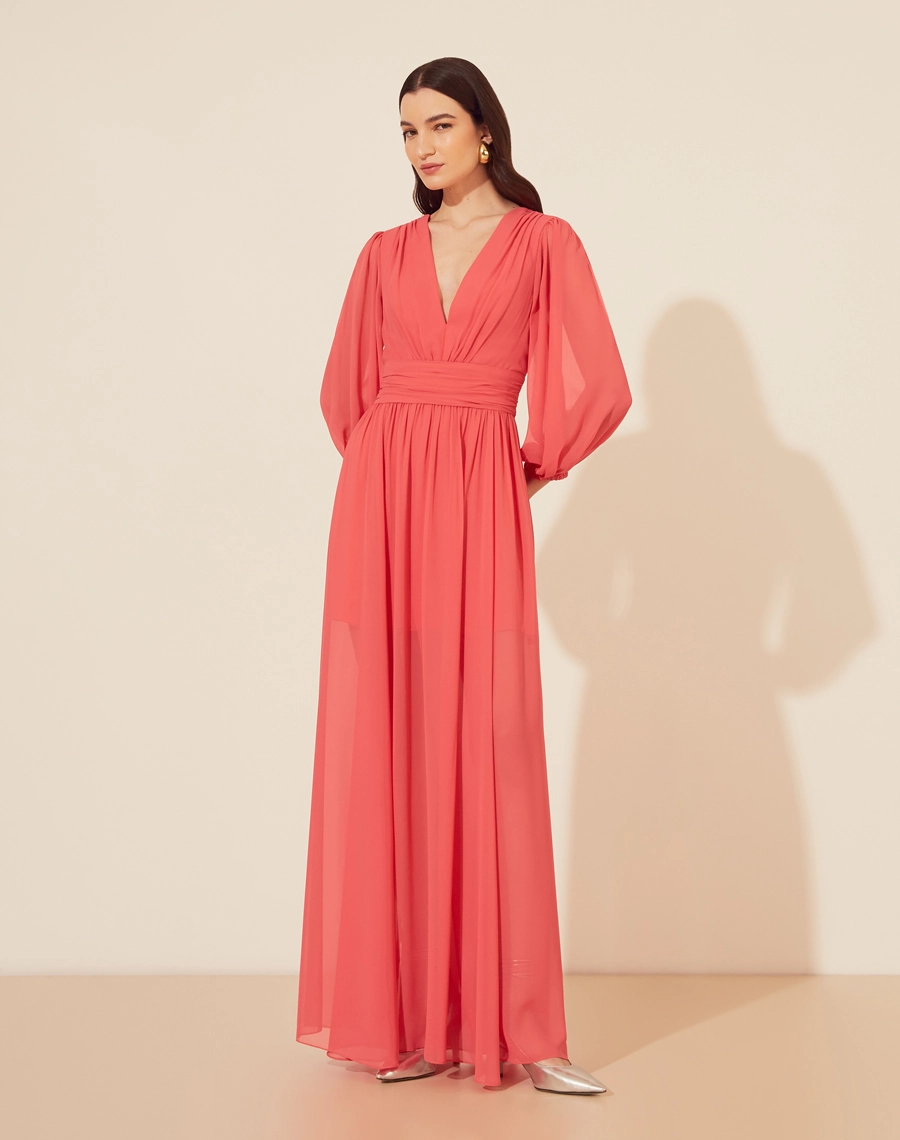 Vestido Longo Zaida confeccionado em Chiffon.