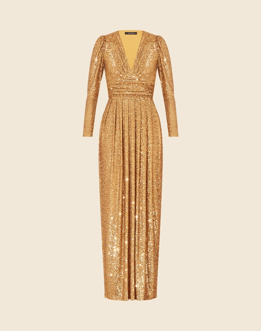 Vestido Longo Bella é uma peça deslumbrante, confeccionada em paetê que garante um brilho espetacular em qualquer evento. 
