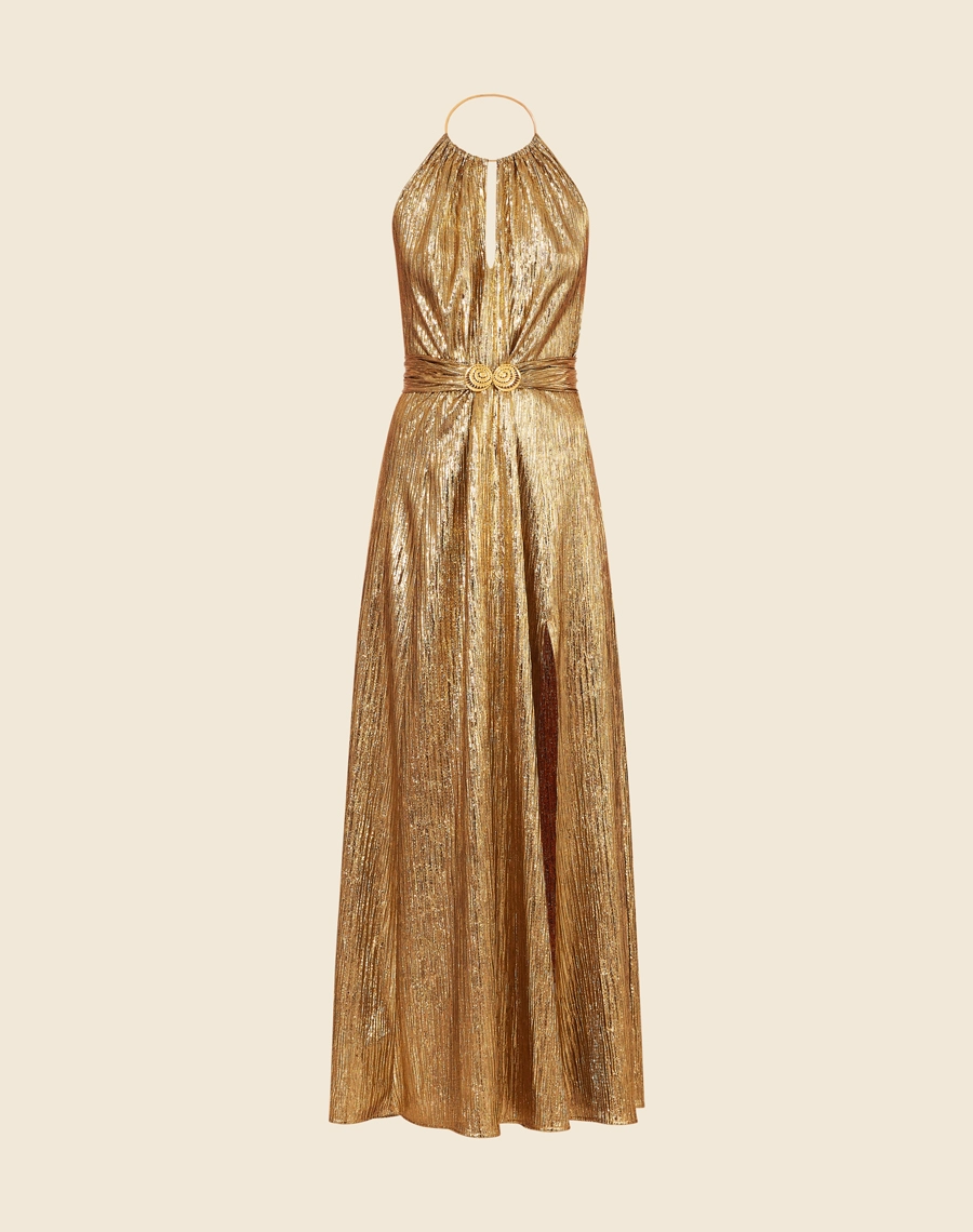 Vestido Longo Aurora confeccionado em malha foil, trazendo brilho e sofisticação para qualquer ocasião. <br/>
