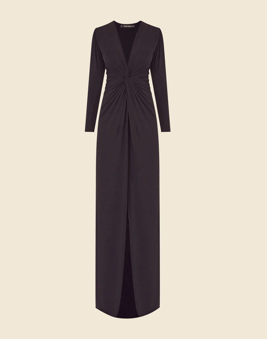 Vestido Longo Mia confeccionado em Jersey, combina conforto e sofisticação. Uma peça perfeita para ocasiões que pedem sofisticação e estilo refinado.