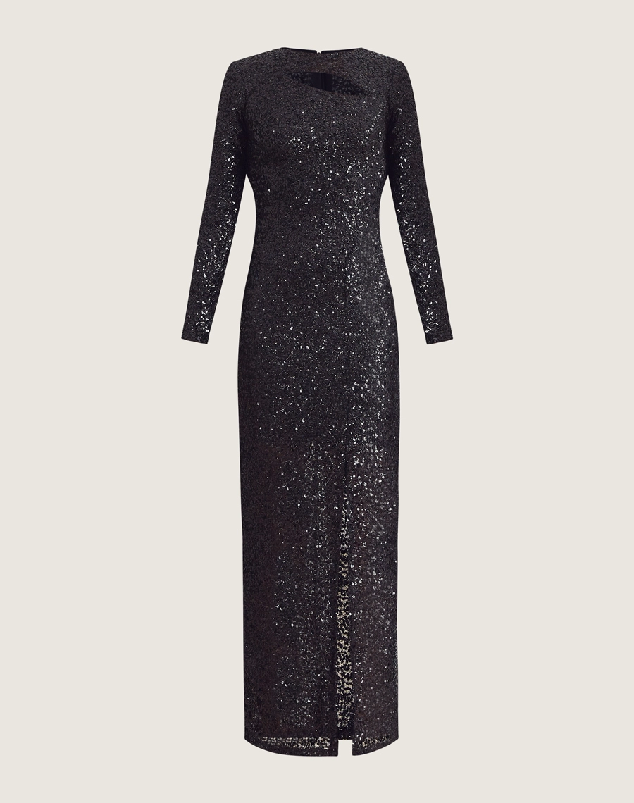 O Vestido Longo Shine é confeccionado em paetê bordado. Este vestido de paetê é ideal para festas noturnas, coquetéis sofisticados e outras ocasiões especiais, sendo indispensável para quem deseja elegância e glamour em um único look.