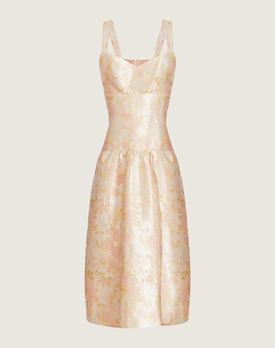 O Vestido Midi Elisabete é confeccionado em jacquard. Perfeito para transitar entre diferentes ocasiões, como coquetéis, jantares românticos e encontros especiais.