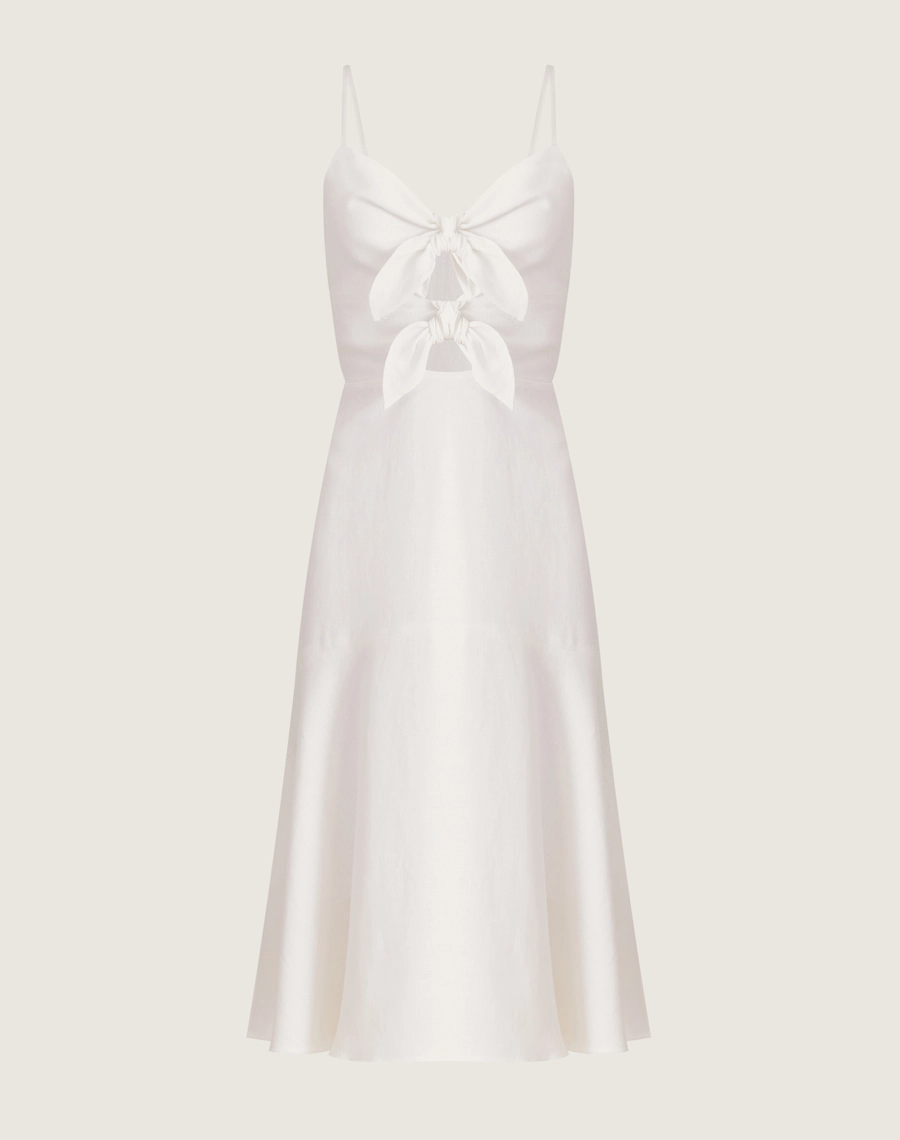 O Vestido Midi Suzi é confeccionado em linho, conhecido por seu toque fresco, caimento estruturado e visual elegante com textura levemente rústica. 