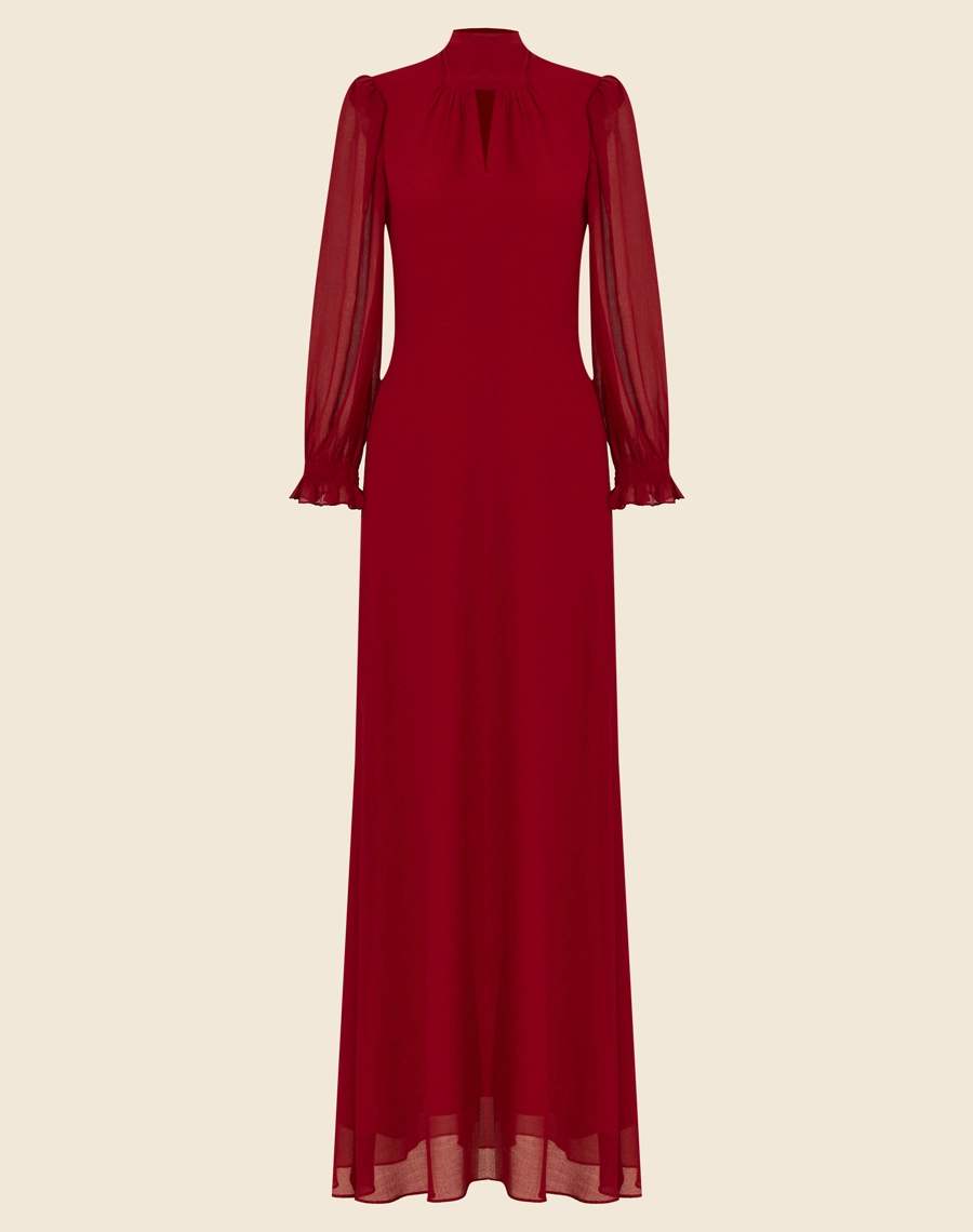 O Vestido Longo Ivone é confeccionado em chiffon youro, tecido levemente texturizado e fluido, com forro para maior conforto. Apresenta um estilo único, romântico e sofisticado, sendo perfeito para casamentos, formaturas e jantares elegantes.
