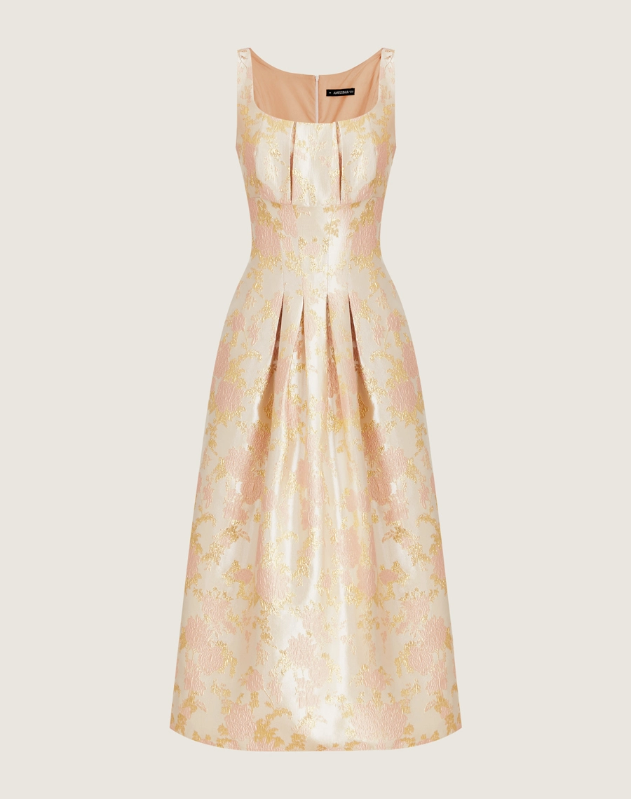 O Vestido Midi Louise é confeccionado em jacquard. Transita entre diferentes ocasiões, como coquetéis, jantares românticos e encontros especiais.