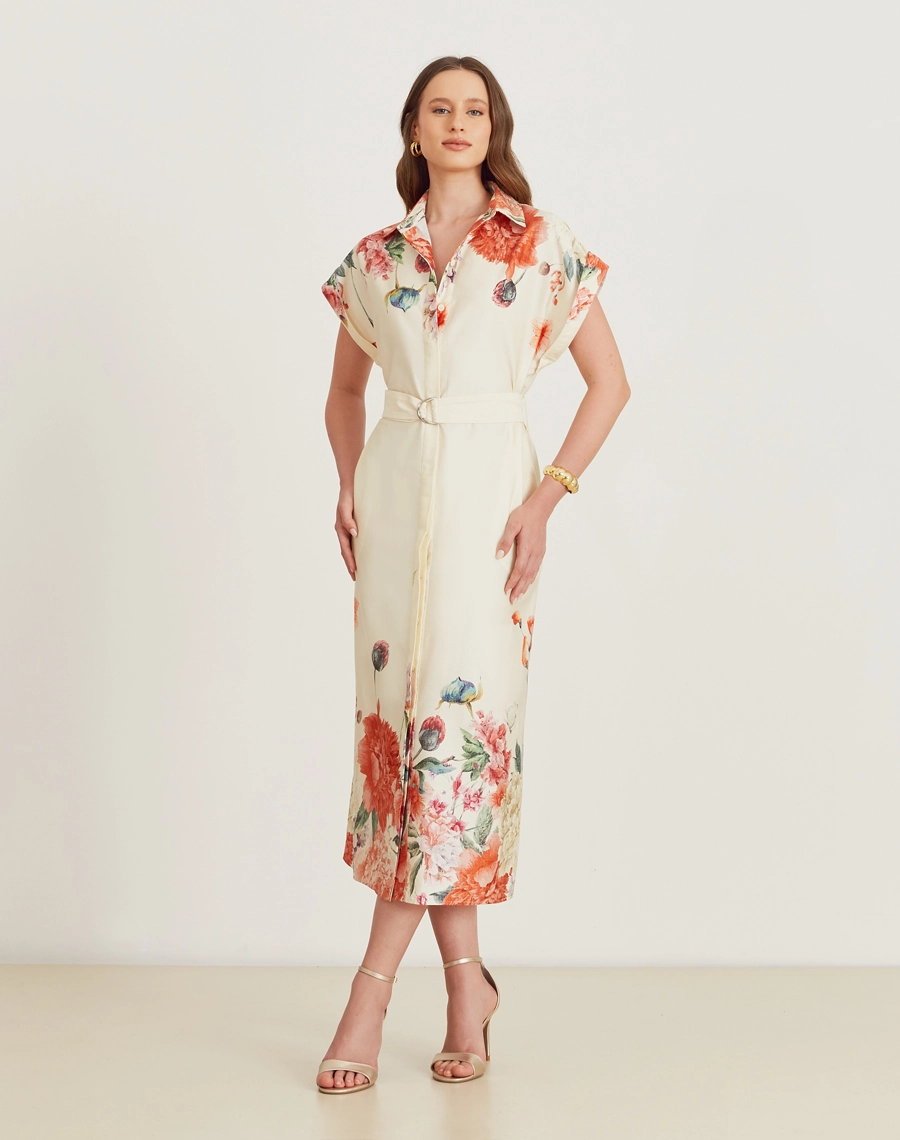 A Chemise Dalila é confeccionada em tricoline estampado. A estampa floral exclusiva Amissima adiciona delicadeza à peça, tornando-a perfeita para ocasiões do dia e da noite. Um look prático, elegante e versátil para qualquer momento. 
