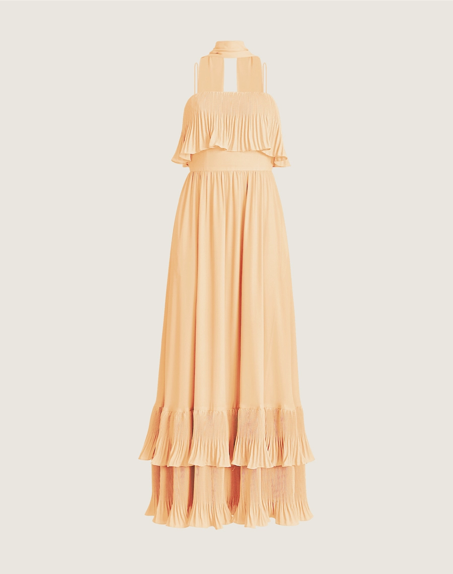O Vestido Longo Nancy com seus babados em plissado é a escolha ideal para ocasiões especiais, unindo conforto e sofisticação em um visual naturalmente encantador!