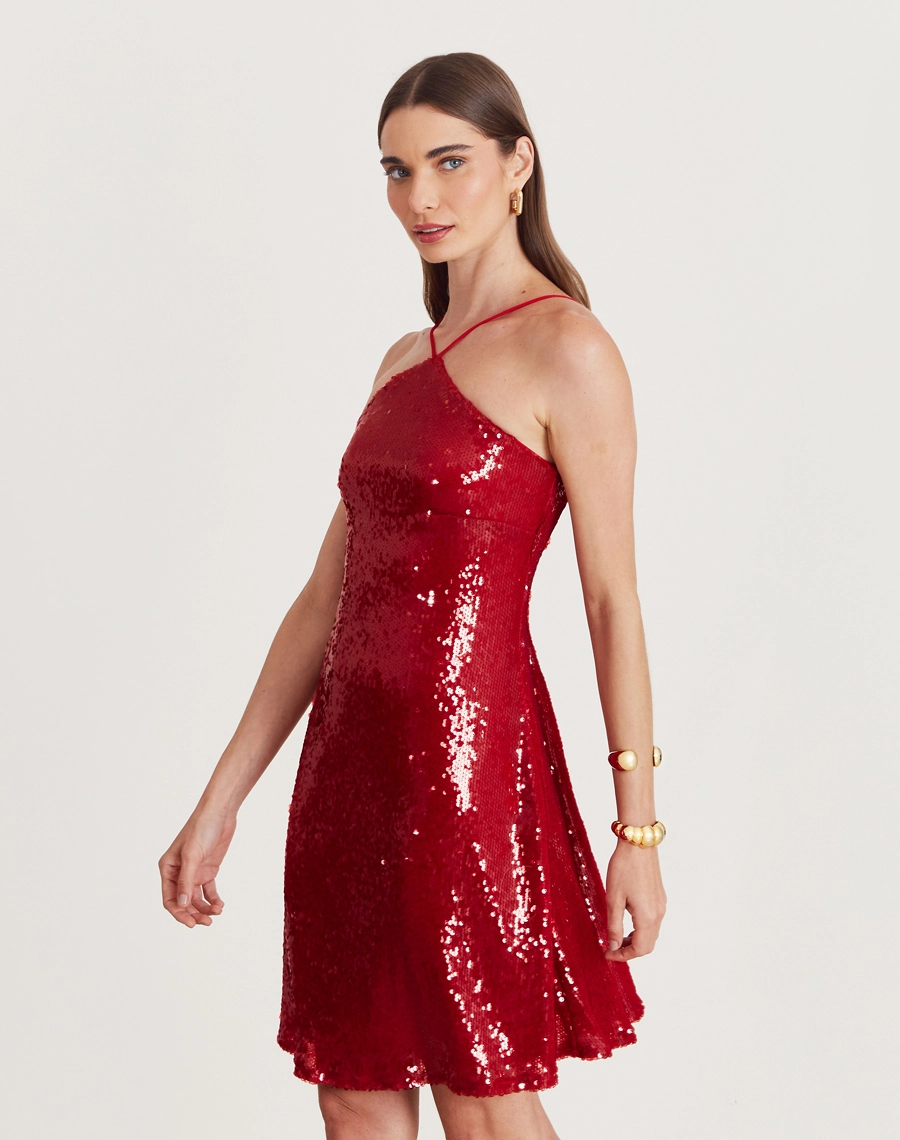 O Vestido Curto Elysa é confeccionado em paetê bordado. Ideal para festas, eventos noturnos ou ocasiões especiais, é a escolha perfeita para quem deseja brilhar com charme e estilo.
