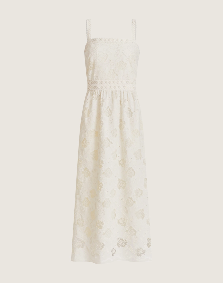 O Vestido Midi Daphne é confeccionado em cambraia bordada. Com detalhe de flores bordadas, esse vestido midi Amissima é perfeito para quem busca um visual delicado, leve e elegante. Ideal para ocasiões como coquetéis, brunches ou passeios diurnos