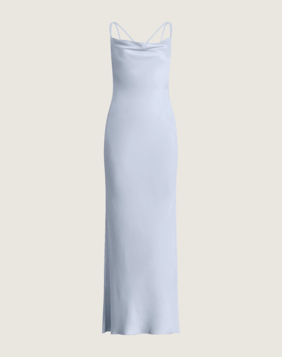 Vestido Longo Glaucia confeccionado em cetim, um tecido de caimento leve e toque acetinado. 