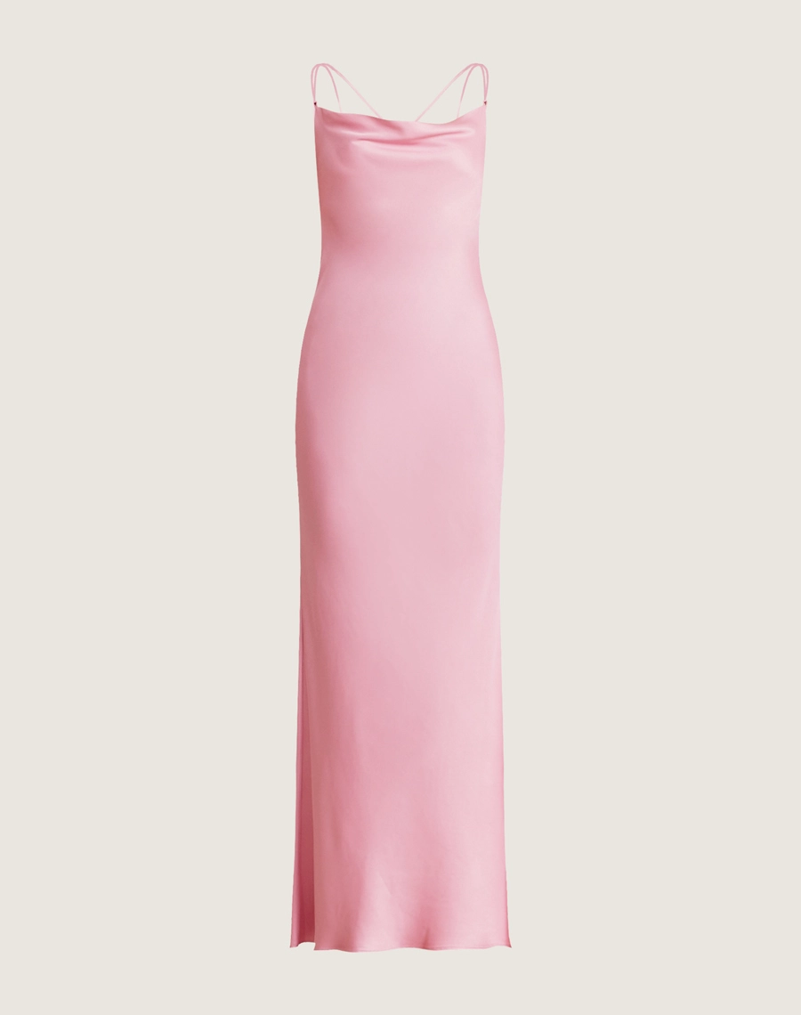 Vestido Longo Glaucia confeccionado em cetim, um tecido de caimento leve e toque acetinado. 