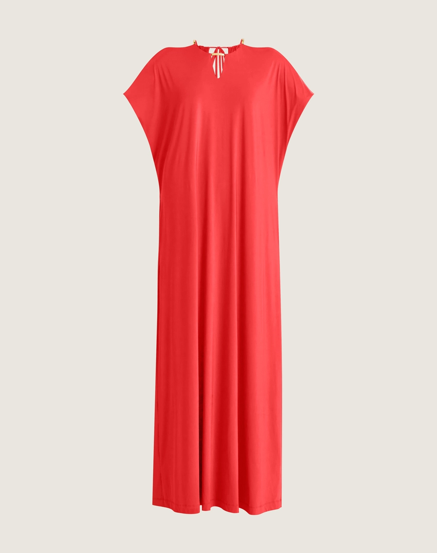 O Vestido Longo Silvie é confeccionado em malha Fluity, tecido leve e macia com toque gelado, conhecido pelo caimento fluito e confortável. 