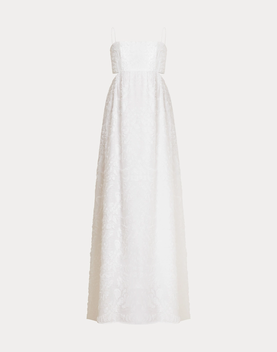 O Vestido Longo Anahi é confeccionado em Jacquard, tecido elegante e texturizado, conhecido pelo relevo suave e pelinhos que adicionam volume e sofisticação.