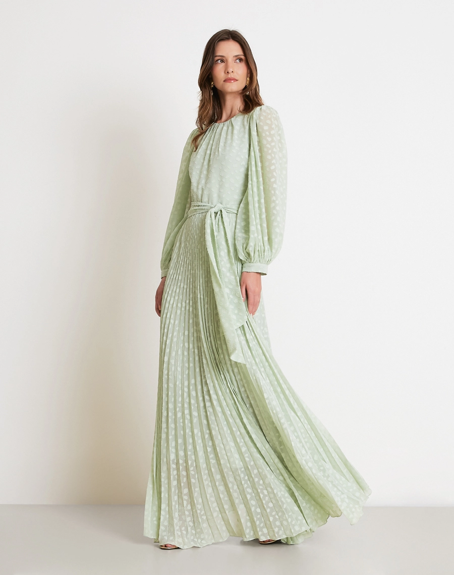 O Vestido Longo Meny é confeccionado em Jacquard, tecido de textura sofisticada, leve e com excelente caimento.