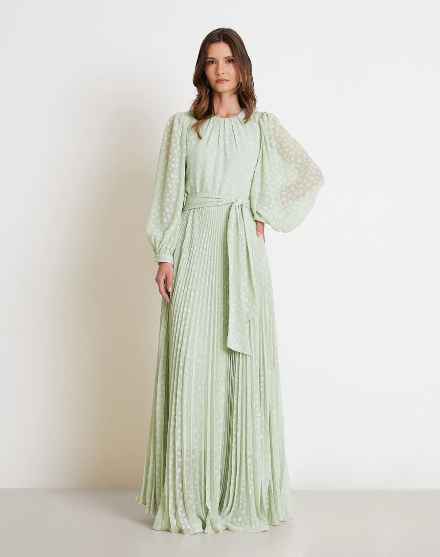O Vestido Longo Meny é confeccionado em Jacquard, tecido de textura sofisticada, leve e com excelente caimento.