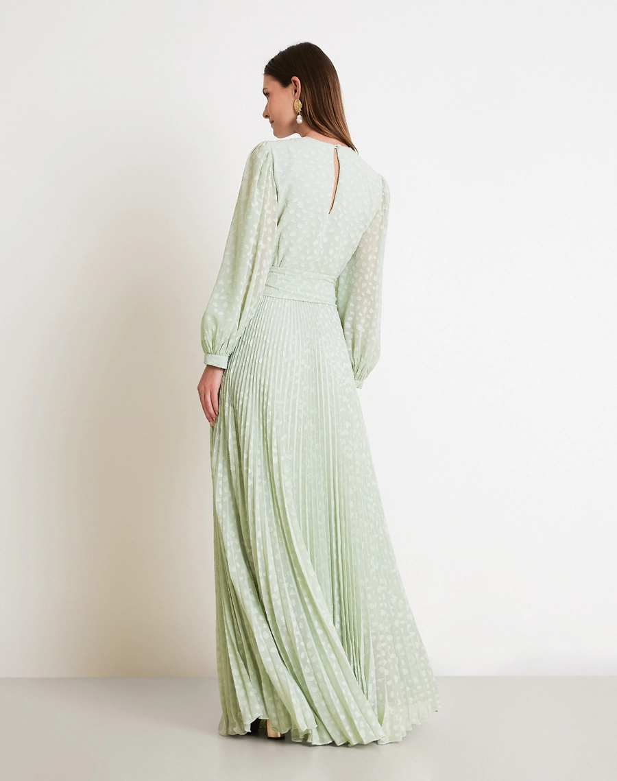 O Vestido Longo Meny é confeccionado em Jacquard, tecido de textura sofisticada, leve e com excelente caimento.