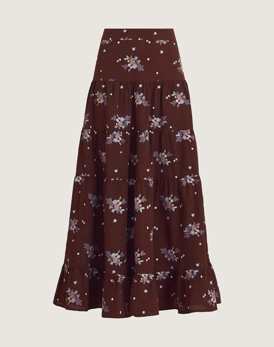 Saia Midi Rosalie é confeccionada em tecido crepinho bordado, a peça apresenta toque leve, macio e fresco, ideal para uso diário com conforto.