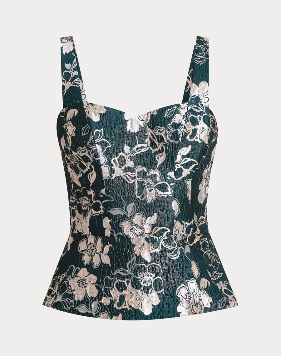 O Top Rayane é confeccionado em Jacquard floral de alta qualidade, com desenhos em relevo e leve brilho que valorizam ainda mais a peça.