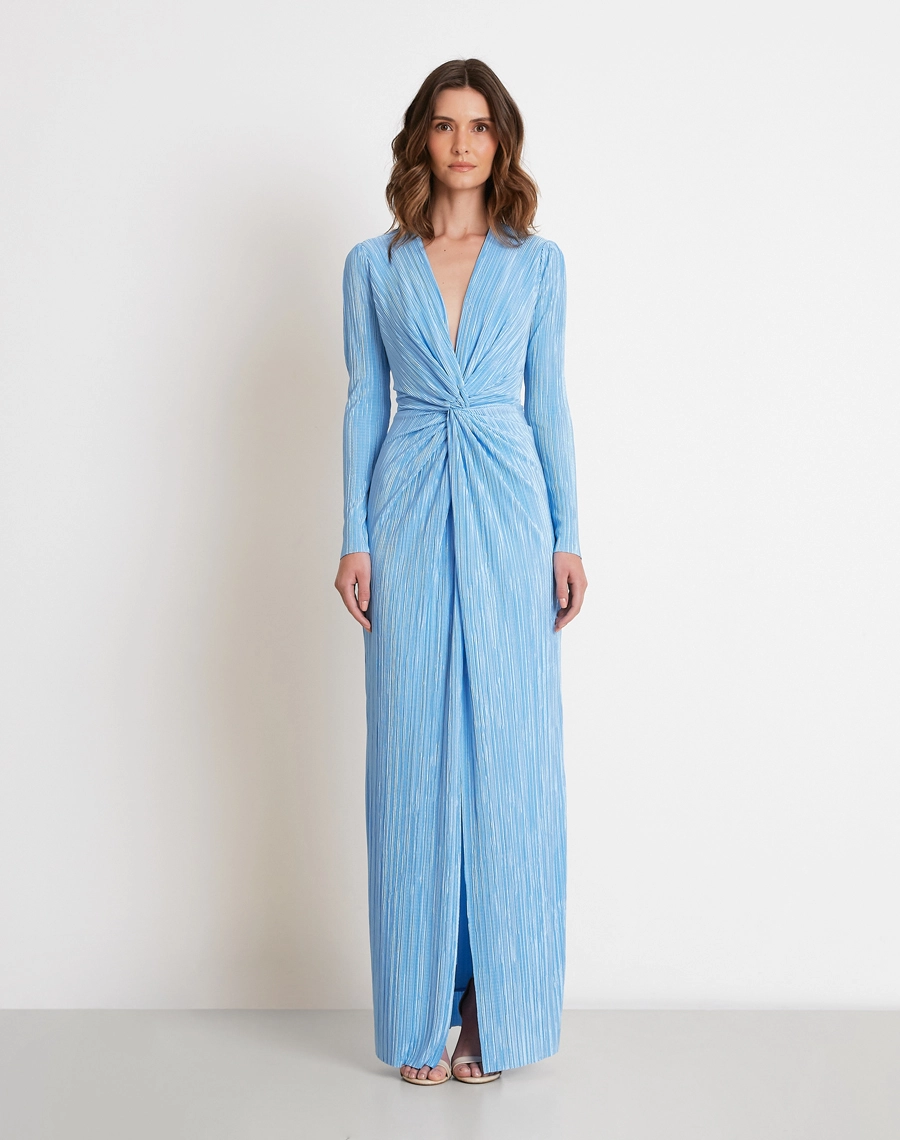 A Vestido Longo Brisa é confeccionado em malha plissada, tecido com efeito visual refinado, possui toque macio e leve elasticidade proporcionam excelente ajuste ao corpo.<br/>
