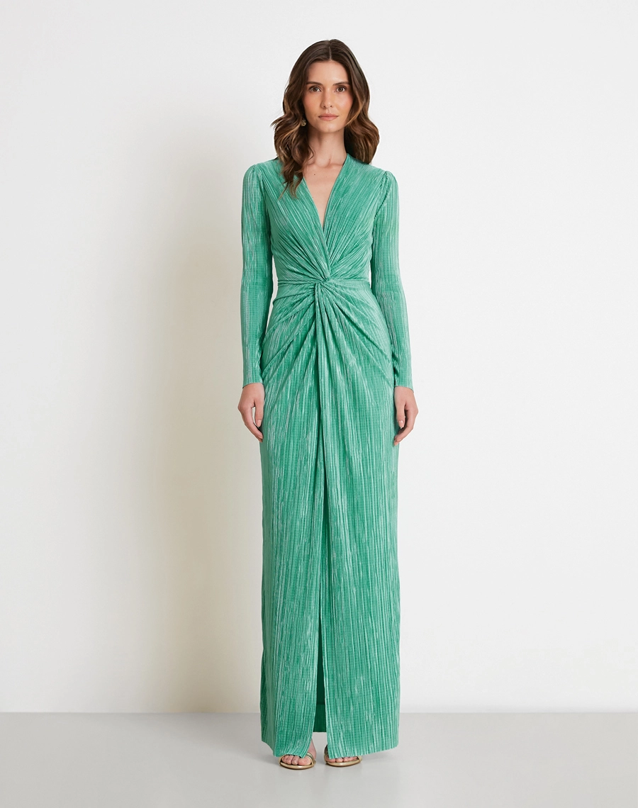 A Vestido Longo Brisa é confeccionado em malha plissada, tecido com efeito visual refinado, possui toque macio e leve elasticidade proporcionam excelente ajuste ao corpo.<br/>