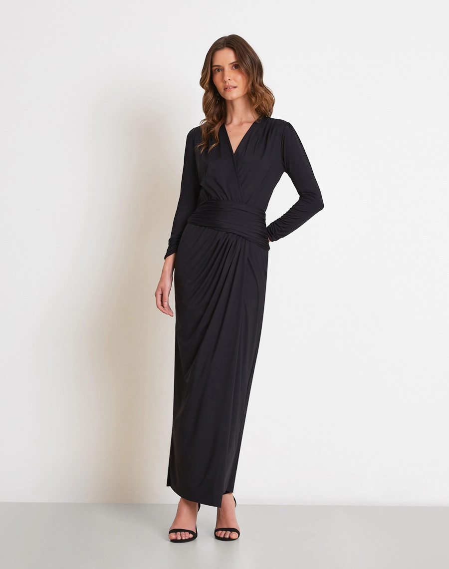 O Vestido Longo Zurik é confeccionado em Fluity, tecido conhecido pelo toque extremamente macio, elasticidade e caimento fluido que acompanha os movimentos com elegância.<BR/>