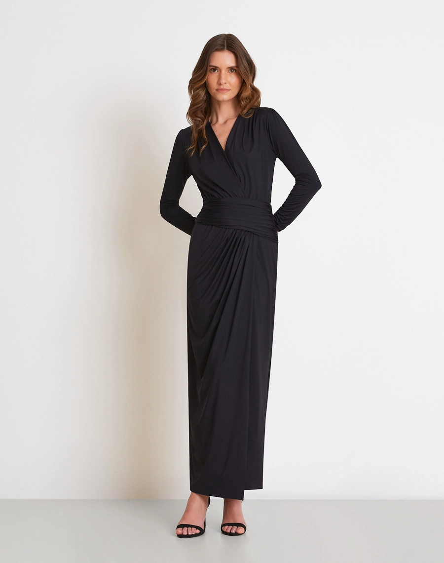 O Vestido Longo Zurik é confeccionado em Fluity, tecido conhecido pelo toque extremamente macio, elasticidade e caimento fluido que acompanha os movimentos com elegância.<BR/>