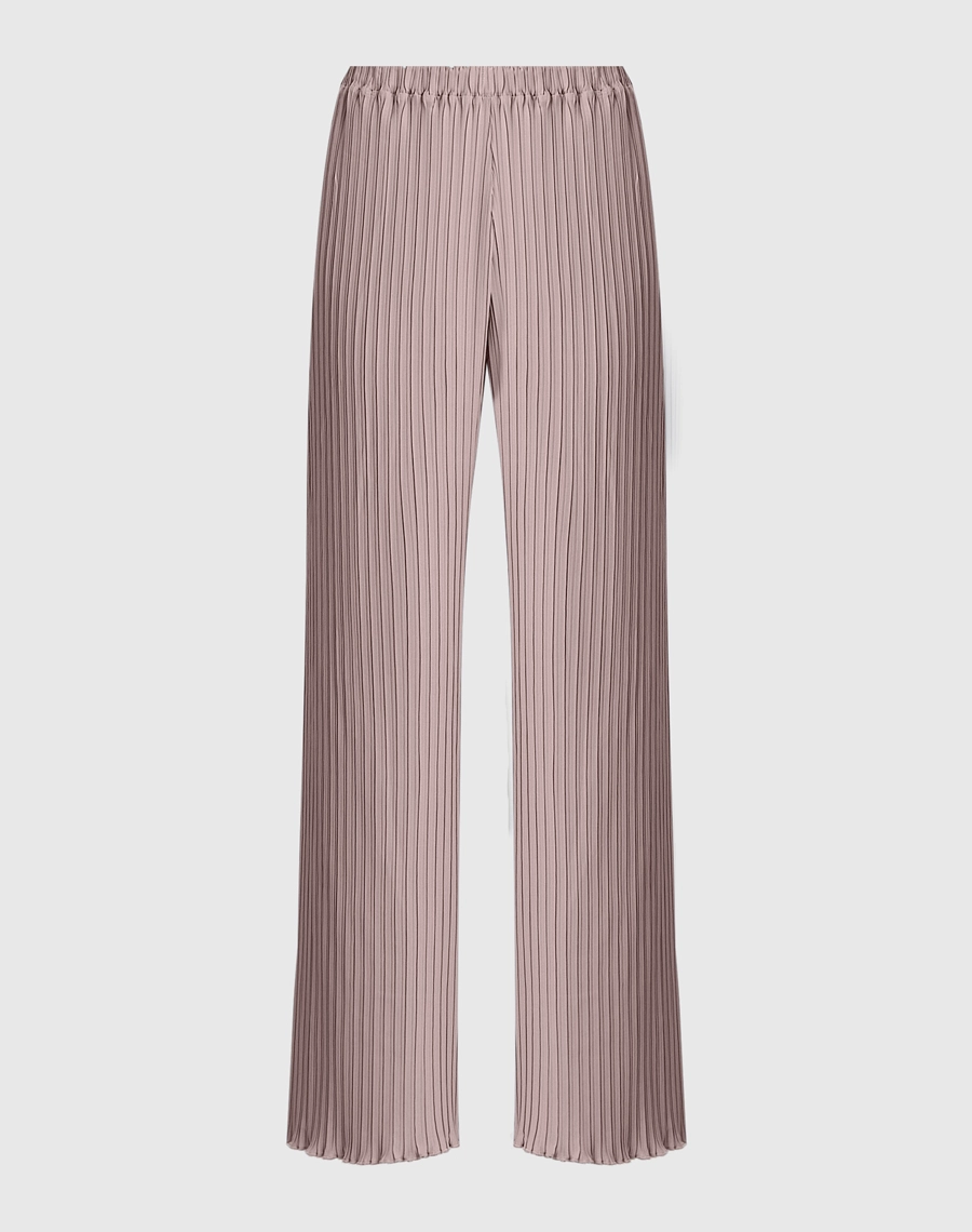 A Calça Norah é confeccionada em crepinho plissado, com toque leve e caimento fluido.