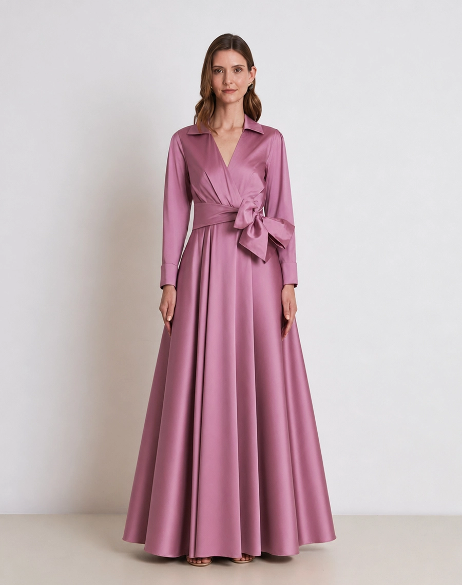 O Vestido Longo Nara é confeccionado em tafetá, tecido de toque encorpado, superfície levemente acetinada e brilho elegante, proporcionando estrutura e um caimento sofisticado.<BR/> 