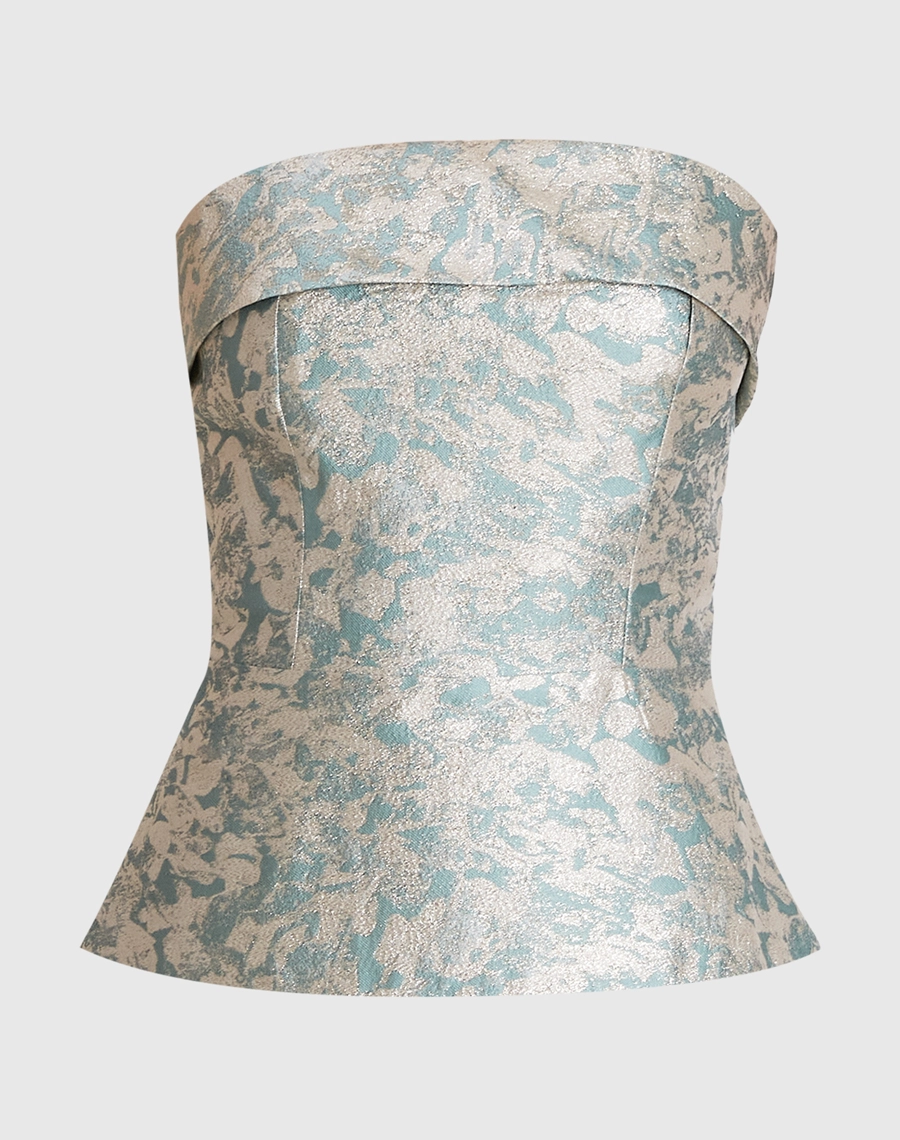 O Top Morgana é confeccionado em tecido Jacquard, de aspecto sofisticado e textura levemente estruturada.