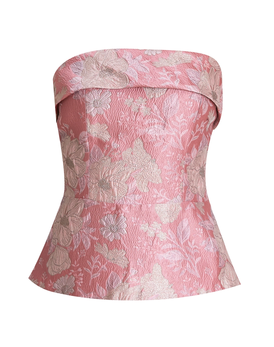 O Top Morgana é confeccionado em tecido Jacquard, de aspecto sofisticado e textura levemente estruturada.