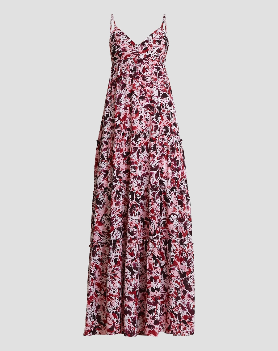 O Vestido Longo Samanta é confeccionado em crepinho estampado, com visual delicado e caimento leve.