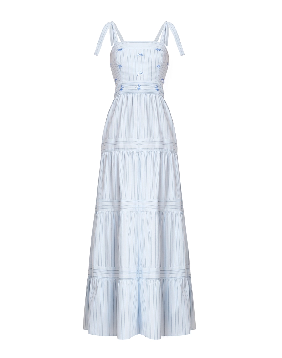 O Vestido Longo Pietra é confeccionado em tricoline listrado, tecido leve, estruturado e de ótimo caimento. <BR/>