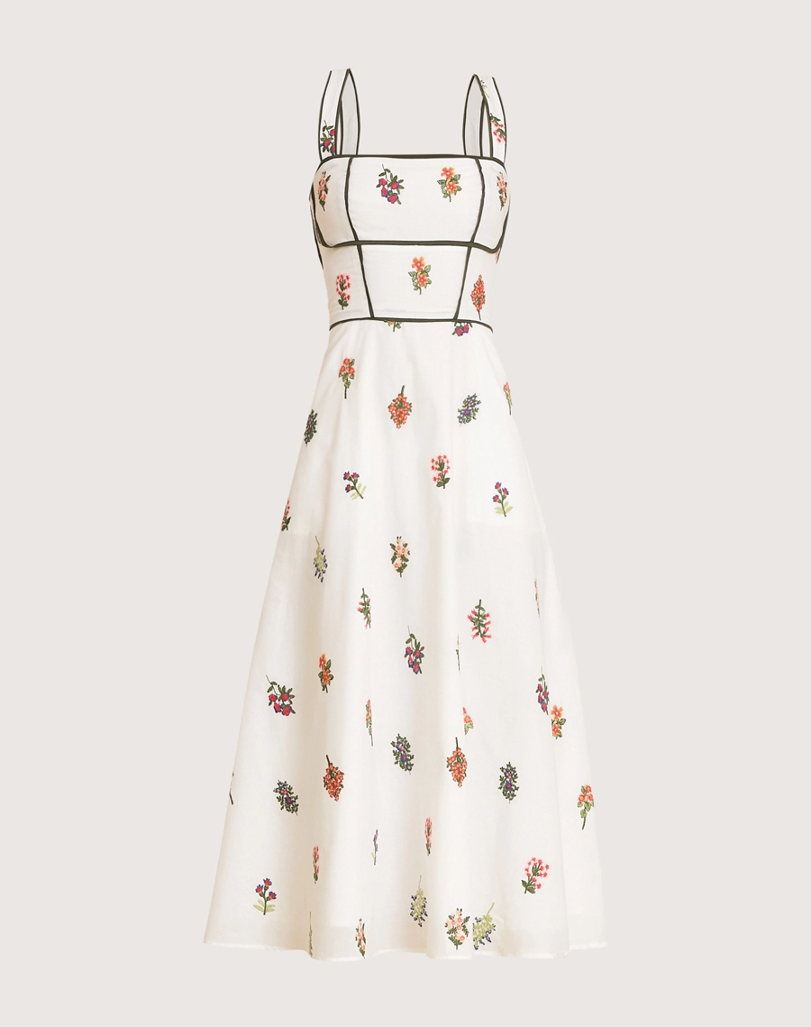 O Vestido Midi Joana é confeccionado em Cambraia bordada, com visual leve, delicado e feminino.<br/>