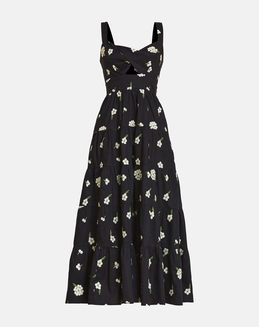 O Vestido Longo Fabiana é confeccionada em Cambraia Bordada, tecido leve, delicado e com textura que valoriza a peça.
