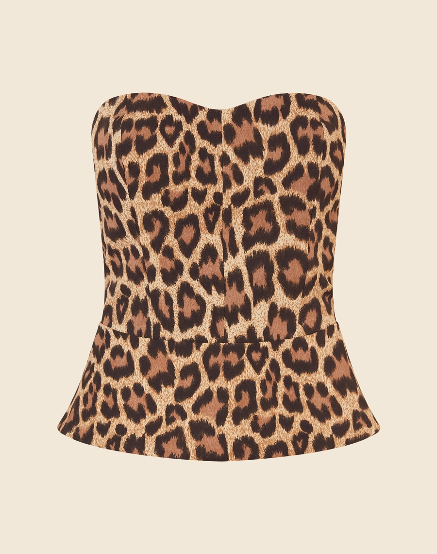 Top Blossom confeccionado em Techno Prada.<br/>
Peça tomara que caia, com decote coração, feita em modelagem mais justa.<br/>
Fechamento por zíper posterior.<br/>