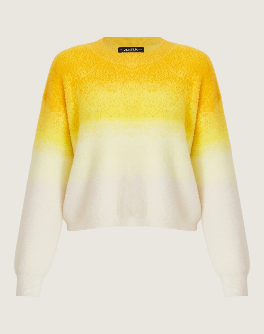 O Sueter Degrade Confeccionada em Tecido Tricot é um tecido macio e aconchegante, com textura delicada e ótimo conforto térmico.